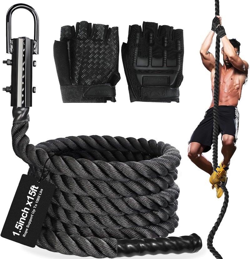 DAJOUJS Climbing Rope 1.5 Inch Diameter 10/15 / 20/30 Feet Length Gym Climbing Rope for Workout Fitness & Strength Training, Gym Rope, Exercise Climbing Rope in Black for Adults Outdoor & Indoor - Image 1